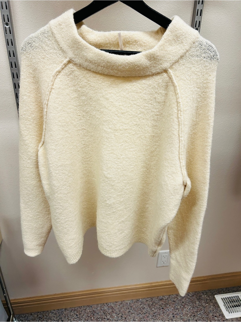 Free People Cream Textured Funnel Neck Sweater